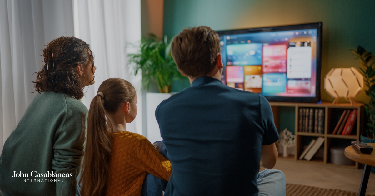 a family watching tv