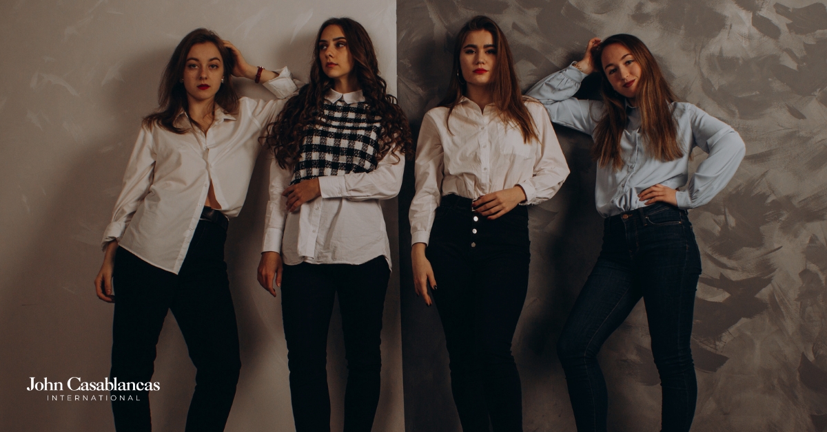 Models practicing posing skills